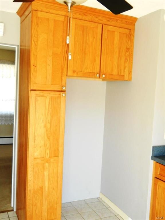 Pantry cabinets next to the refrigerator space