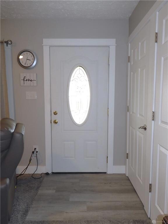 Beautifuul front door and laminated wood look floo