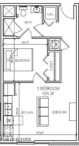 Floorplan 1 bdrm 535 SF