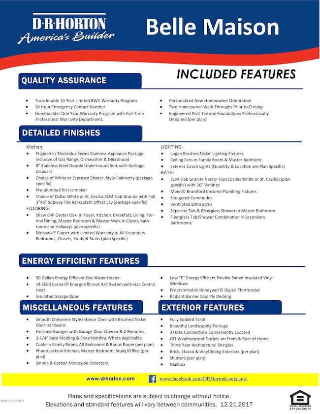 Belle Maison Included Features Sheet 5.1