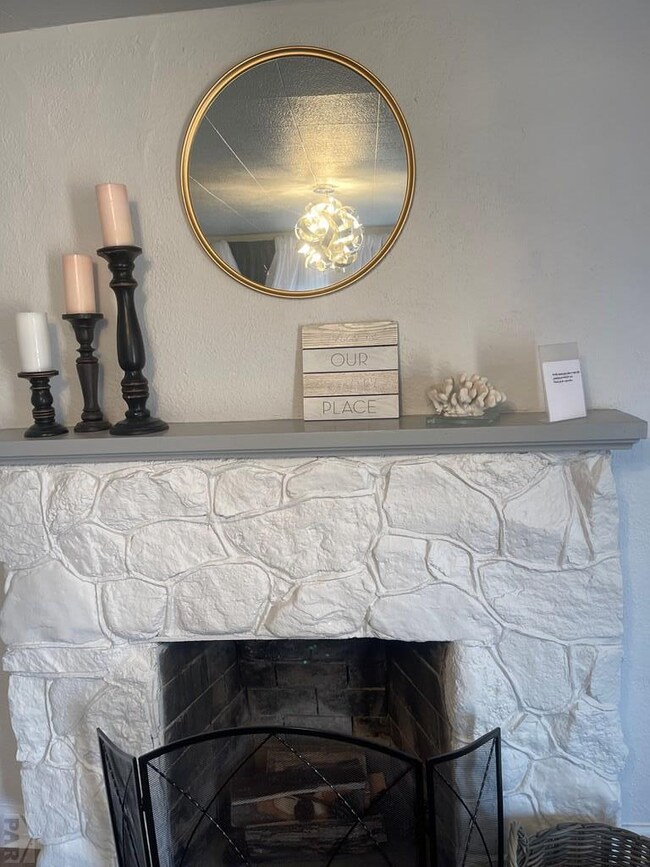 Central fireplace and mantel