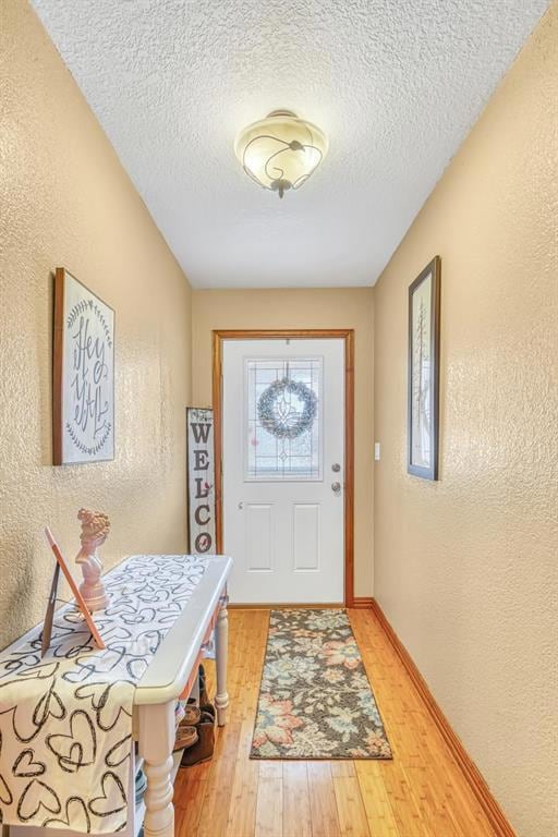 Entryway with hardwood / wood-style floors and a t