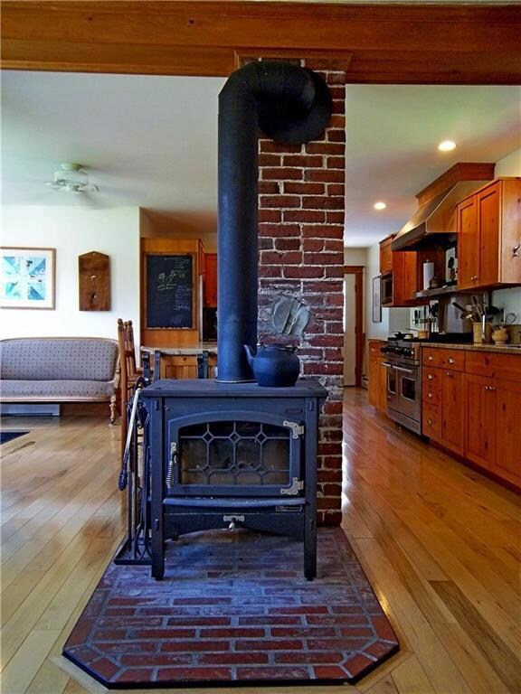 Woodstove in kitchen