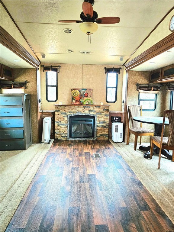 Living area with fireplace