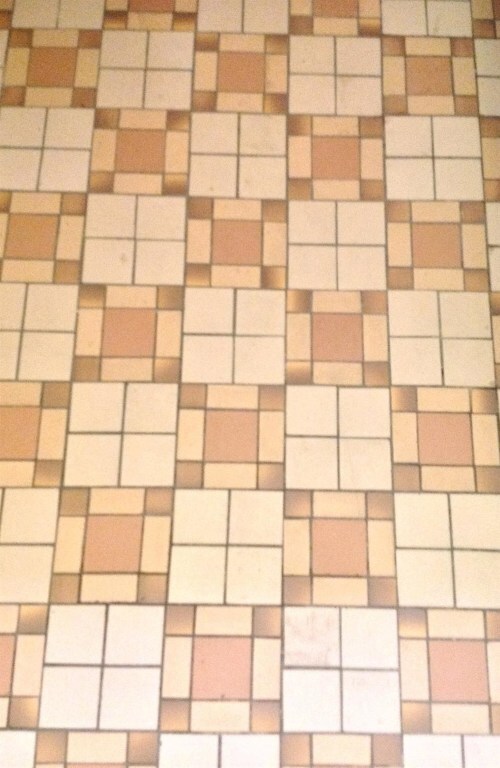 main level full bath original tile detail