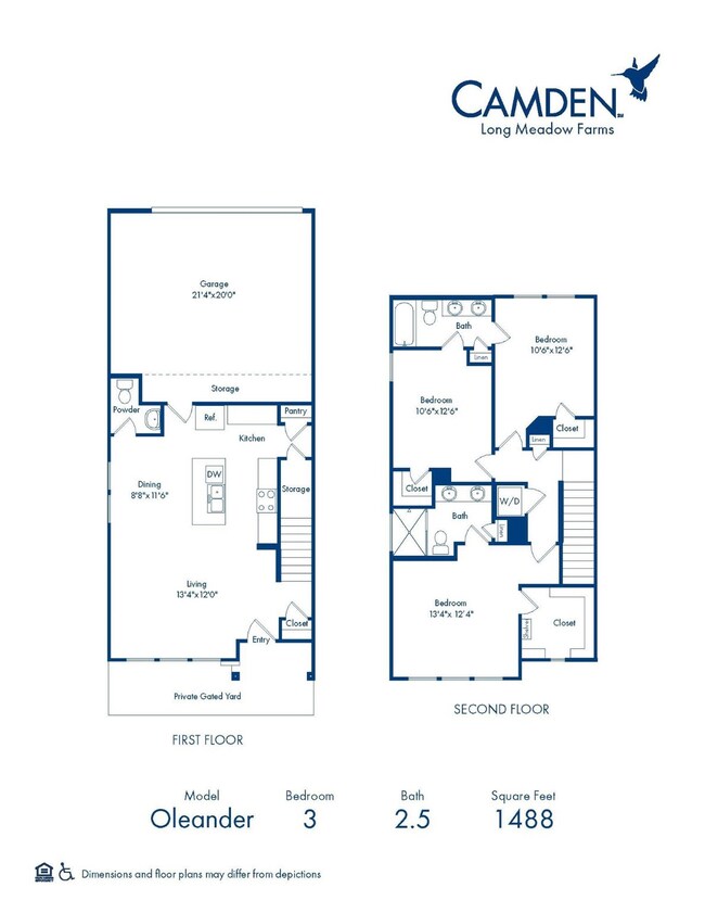 Oleander floor plan - Three bedroom, two story hom