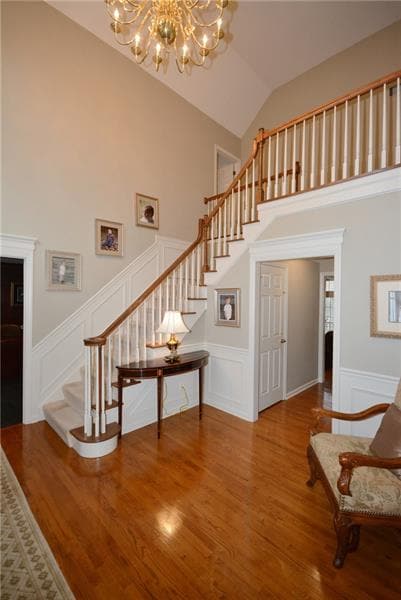 Beautiful hardwood floors in two story entry.