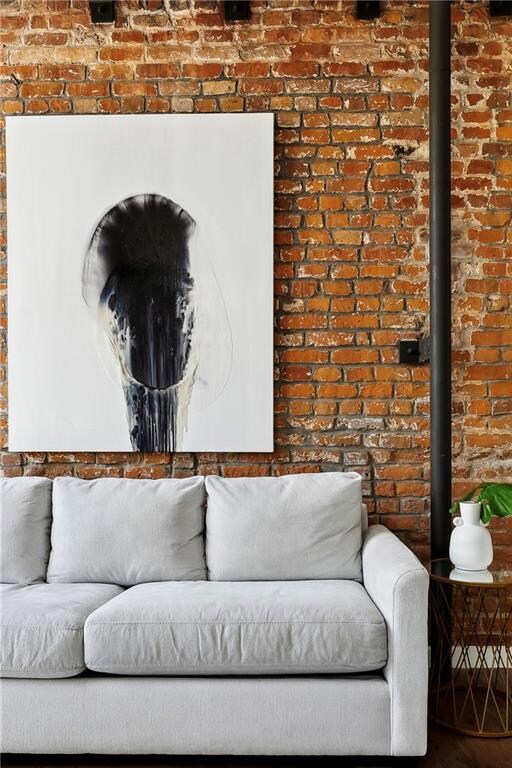 Exposed Brick Accent Wall in Living Room
