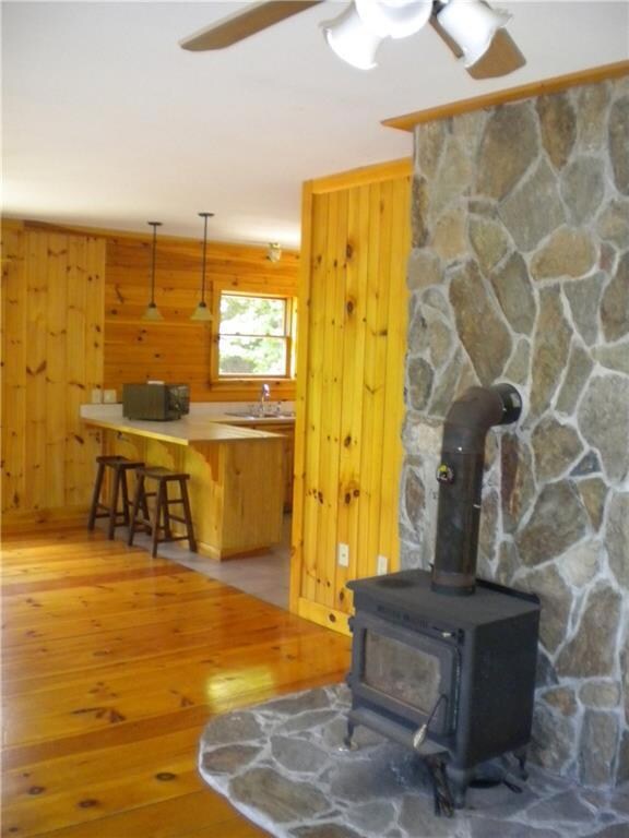 View of Kitchen & Wood stove from...