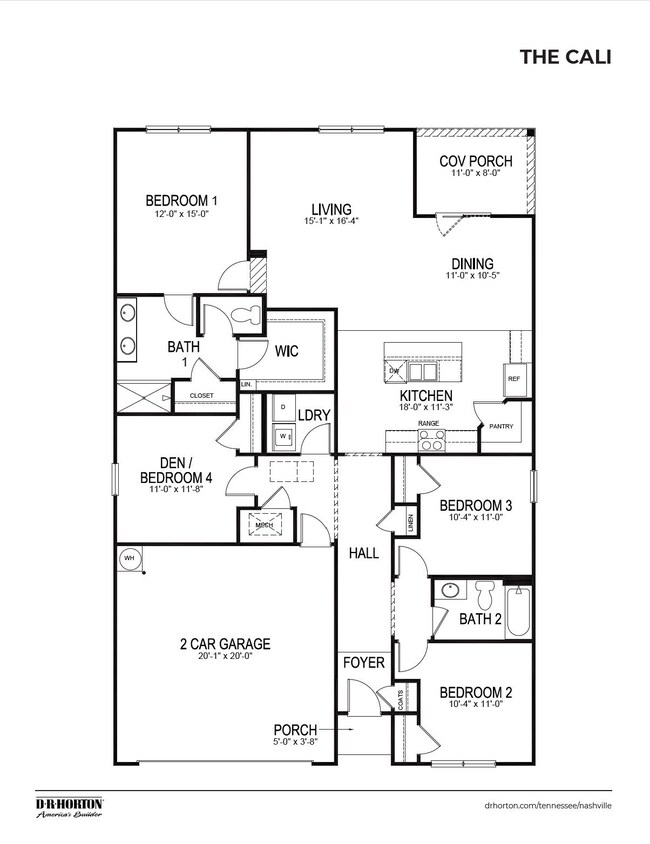 The Cali Floorplan  4 Bed 2 Bath 1774sqft