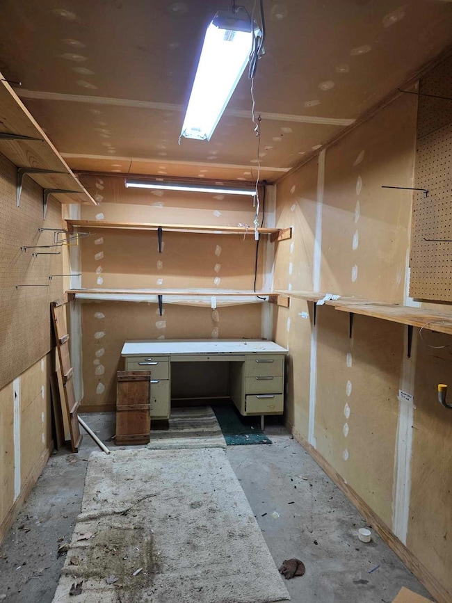 Basement with a workshop area