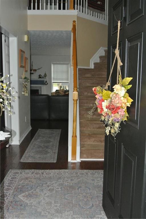 Foyer featuring a high ceiling and dark hardwood / wood-style floors