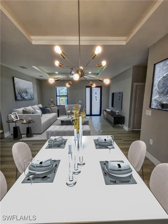 Dining area featuring dark hardwood / wood-style f
