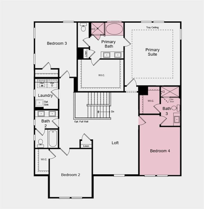 Second Floor Plan - Additional highlights include: gourmet kitchen, a soaking tub with a separate shower in the primary bathroom, a full bathroom added to bedroom 4, a covered back patio, and French doors into the flex room