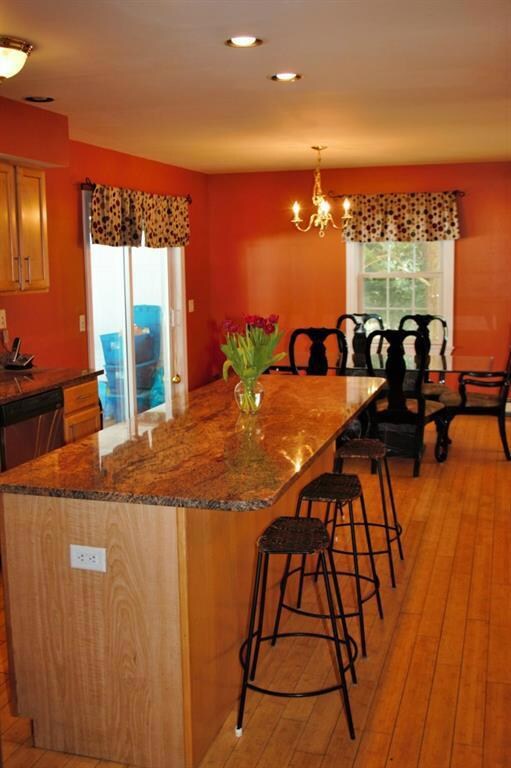 Large kitchen opens into dining area