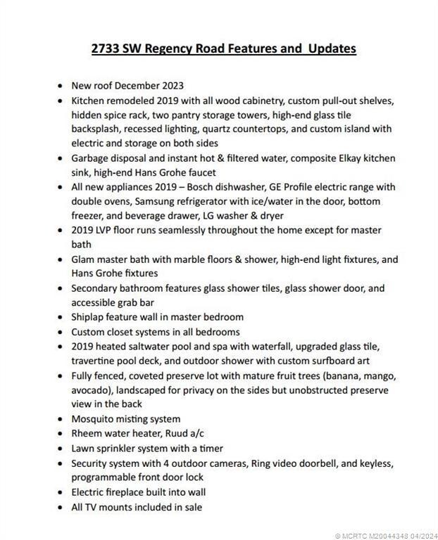 Updates and Features List