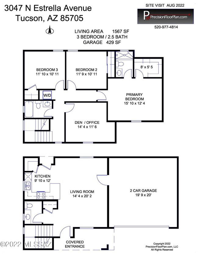 1,567 SqFt Digitally measured floorplan