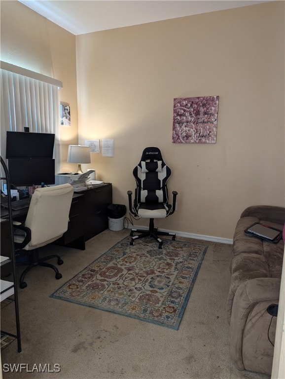 View of carpeted home office