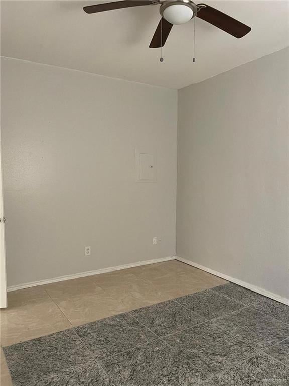 Spare room with a ceiling fan and electric panel
