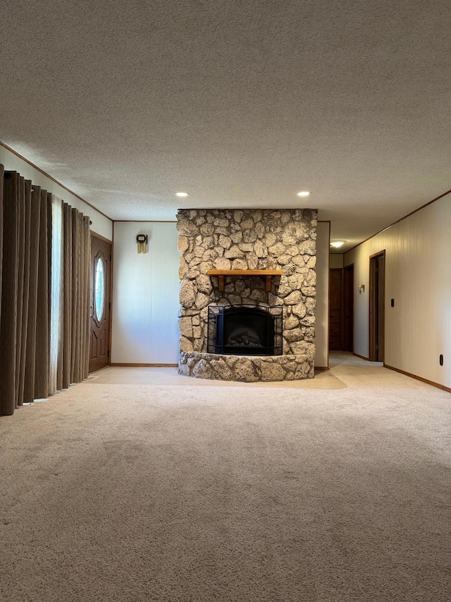 Living room with an electric fireplace.