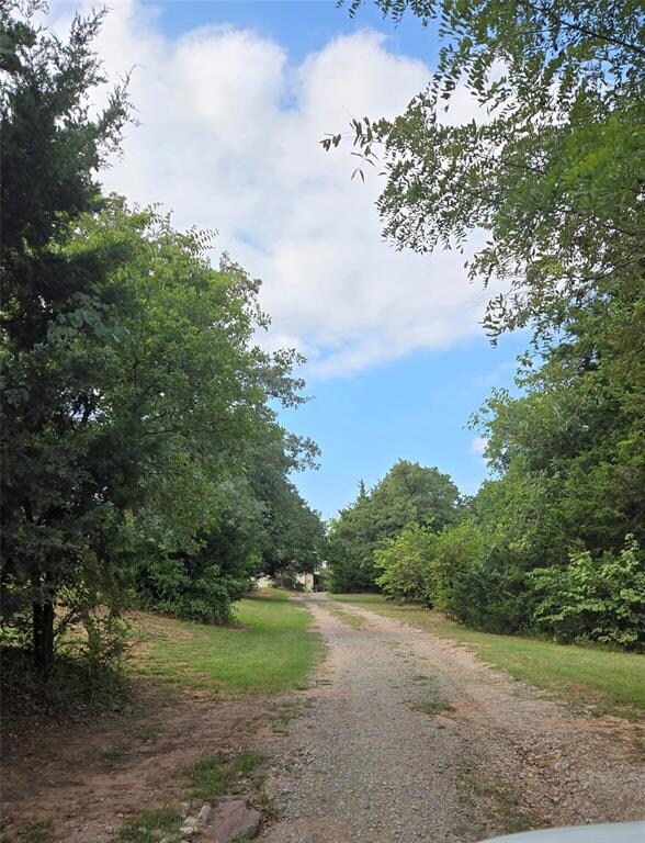 Long gravel driveway to house