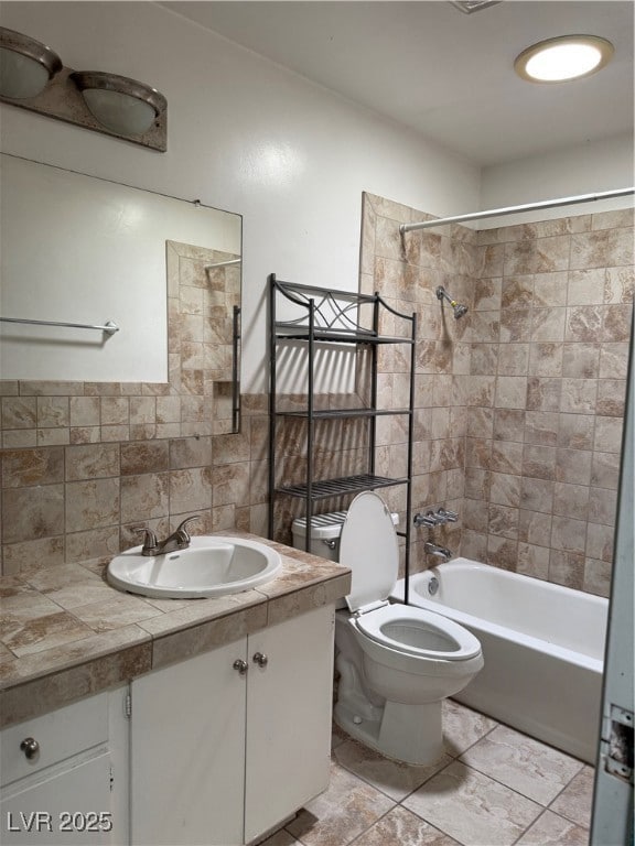 Full bathroom with vanity, shower / washtub combin