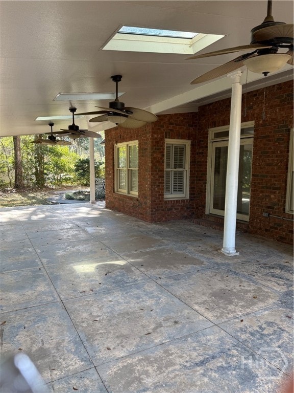 Sky lights and ceiling fans on the covered back porch
