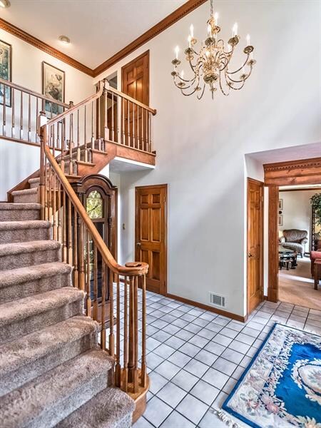 2 Story Entry Foyer with Chandelier, Turned Stairc