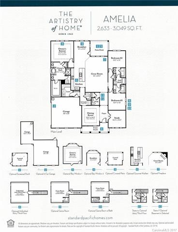 Home includes the following options:  Screened Porch, 3-Car Garage, Bay Window 1 and 2, Gourmet Kitchen, Fireplace, Game Room with Bath.