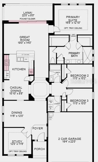Structural options added include: pocket sliding glass door, gourmet kitchen.