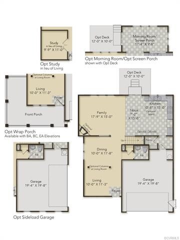 First Floor Layout - home will have the opt side load garage, opt study in lieu of living room and optional morning room.