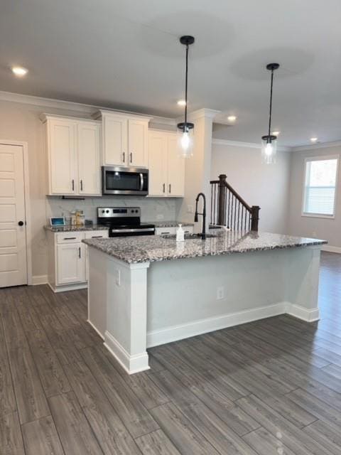 Kitchen with stainless steel appliances, ornamenta