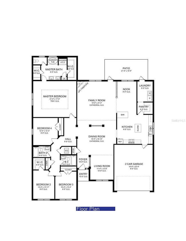 Floor plan depicting a front entry garage. Garage in actual home is side entry.