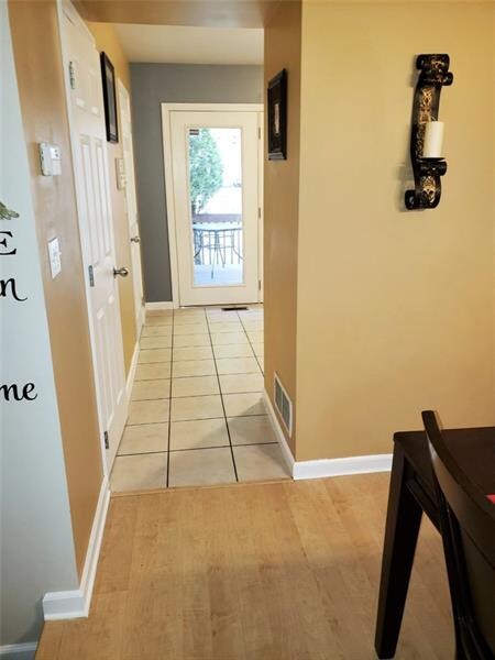 View from dining room through kitchen to French do
