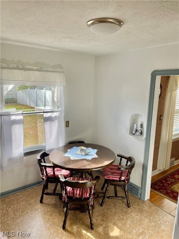 Eat-in kitchen wit backyard view.