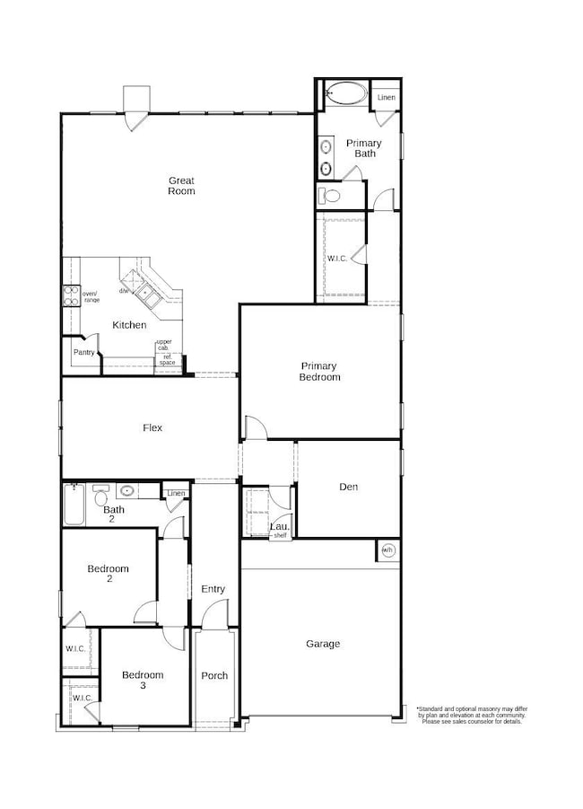 This floor plan features 3 bedrooms, 2 full baths,