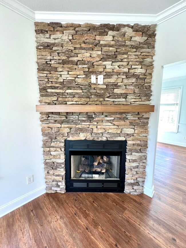 Stack-stone fireplace