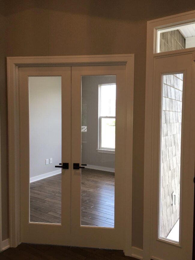 Office with hardwood floors