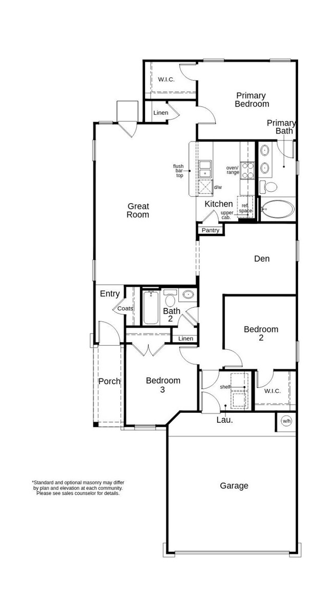 This floor plan features 3 bedrooms, 2 full baths