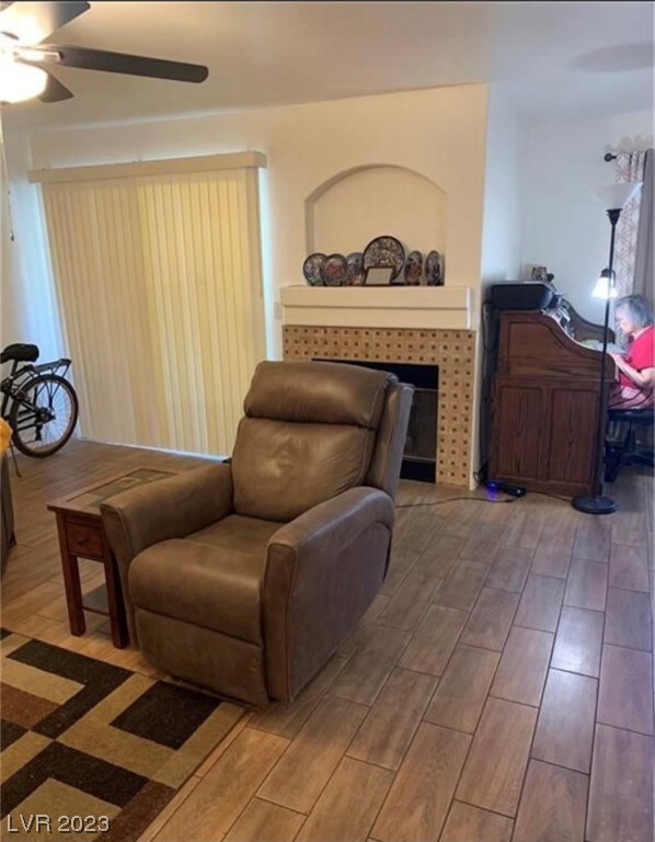 Living room with a fireplace