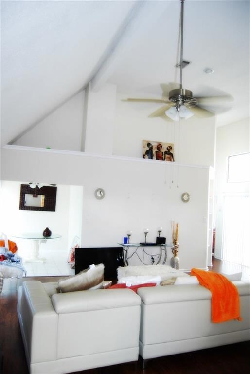 Living room with vaulted ceiling