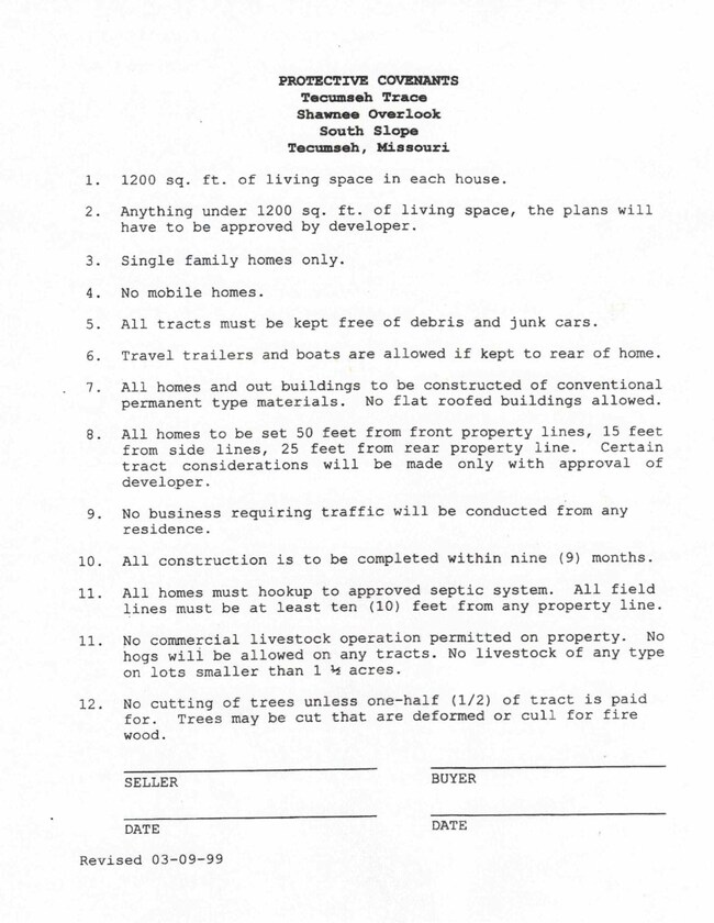 Restrictions Tecumseh tTrace