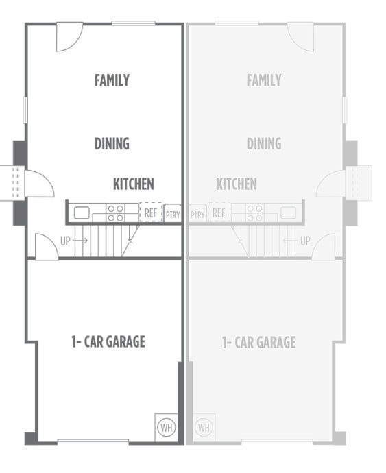 Pinot Plan 1 first level. Washer and Dryer hookups are located in the garage.