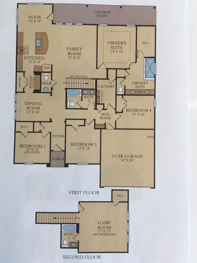 Popular Lyric floorplan with room sizes shown. Flexible 3-5 bedroom plan with gameroom and study options