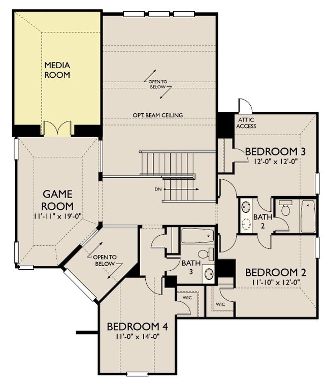 Come upstairs where you will find the game room, media room and 3 secondary bedrooms.