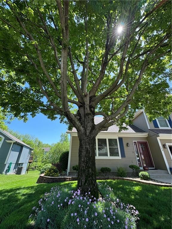 View of home's exterior with a yard