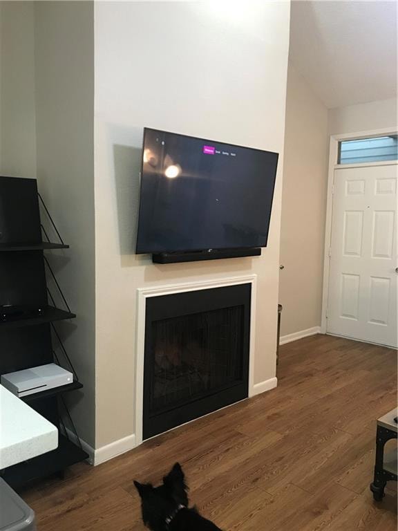 Living area featuring wood finished floors and a 