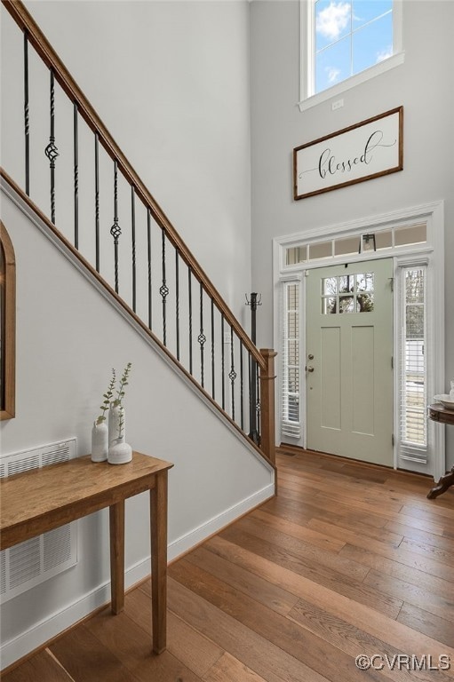Entryway featuring a towering ceiling, plenty of n