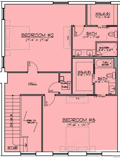 Three Bedroom, 4 Bathroom Upper Floor Plan - Unit H