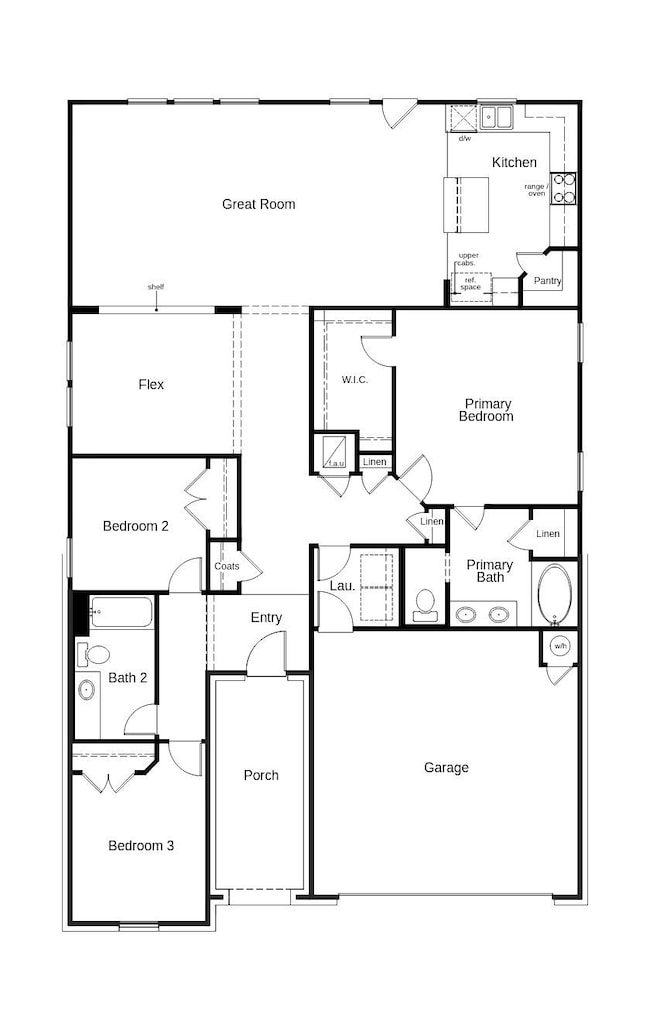 This floor plan features 3 bedrooms, 2 full baths
